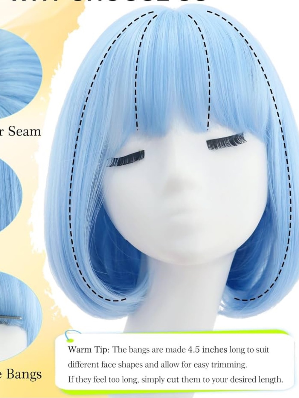 Light Blue Women's Short Bob Wig with Bangs